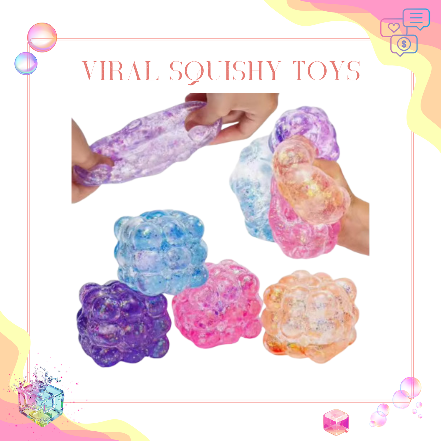 Squishy Toy - Smooth Cube, Glitter - PREORDER