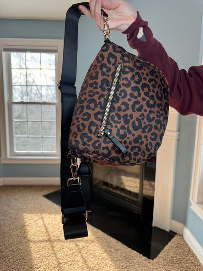 The Roni Nylon Crossbody - Animal Print Black & Caramel