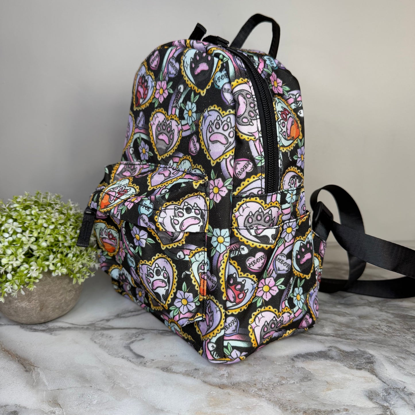 Mini Backpack - Cat Paw Meow on Black MN