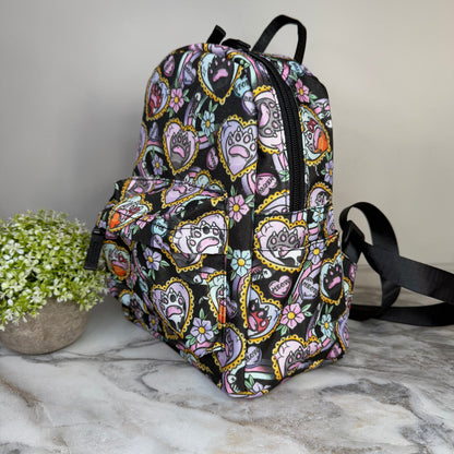Mini Backpack - Cat Paw Meow on Black MN