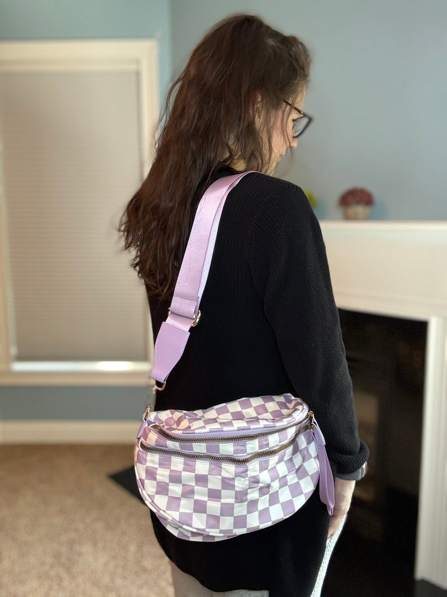Roni - Checkered - Nylon Crossbody - Light Purple