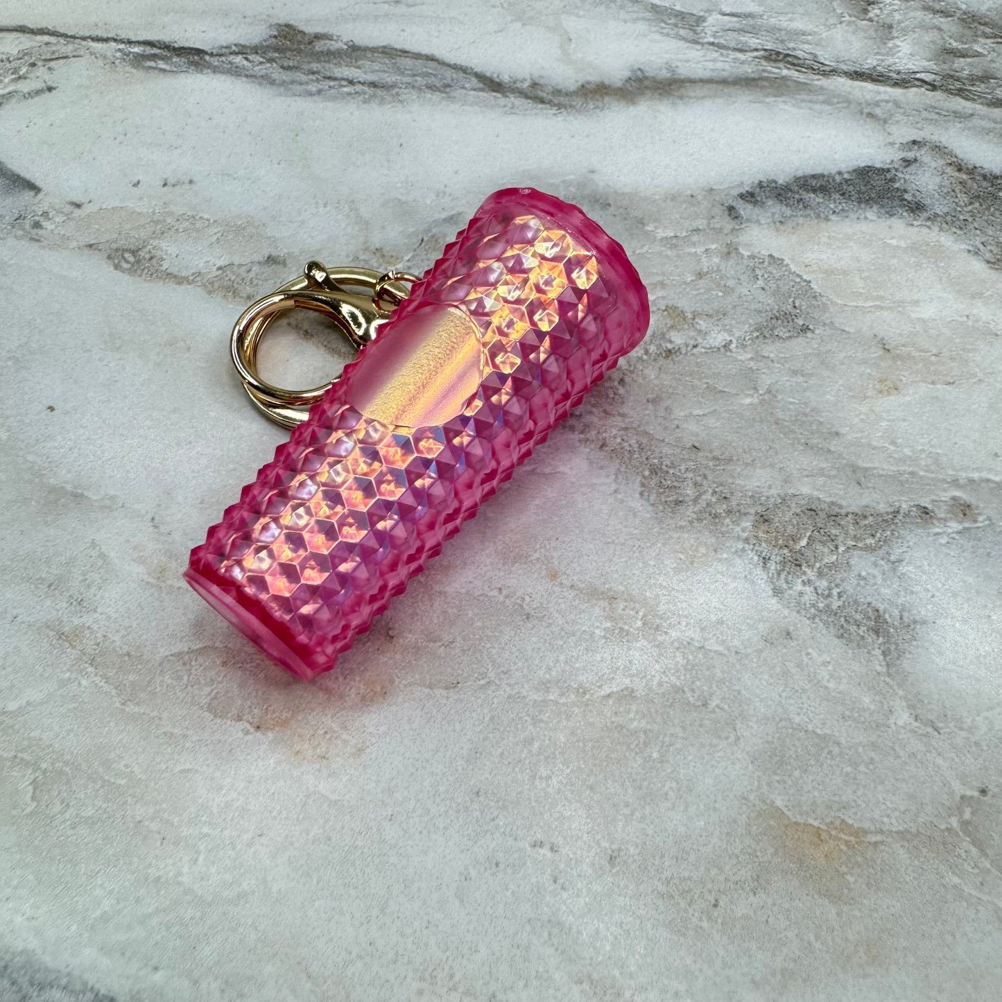 Keychain - Studded Tumbler - Pink Holographic