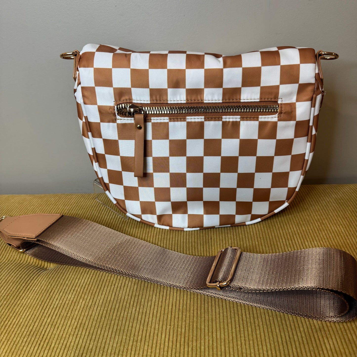 The Roni Nylon Crossbody - Checkered Camel - PREORDER