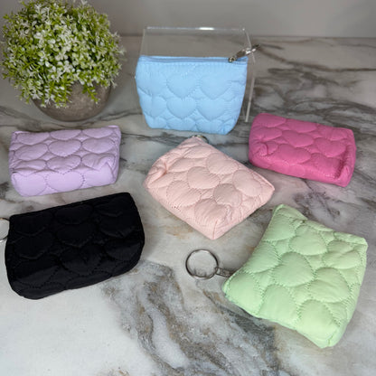 Mini Pouch - Stitched Hearts, Light Pink
