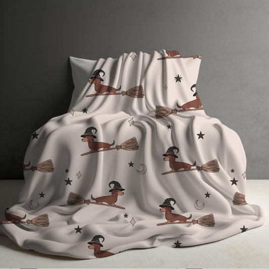 Blanket - Halloween - Dog Dachshund Witch Broom - PREORDER 7/29-8/1