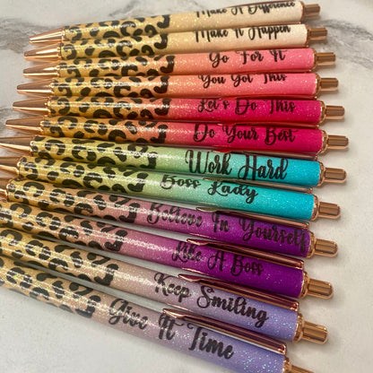 Pen - Glitter Leopard Positive Sayings