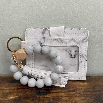 Silicone Bracelet Keychain with Scalloped Card Holder - Marble