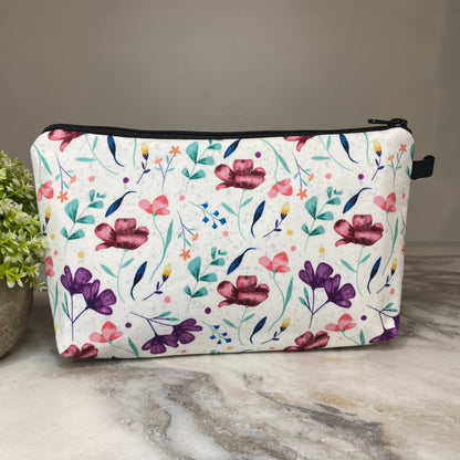 Pouch - Floral White Maroon Purple