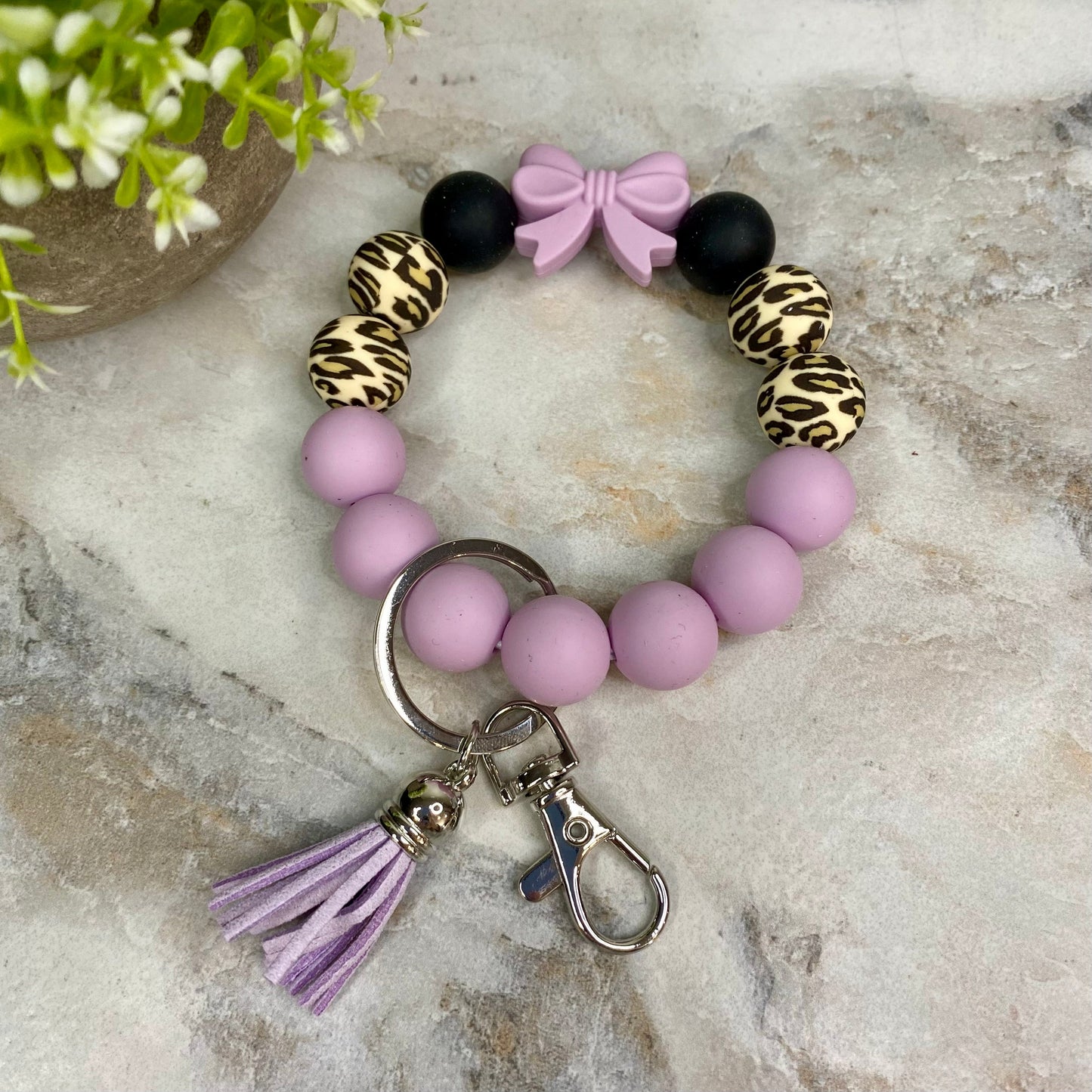 Silicone Bracelet Keychain - Purple Bow