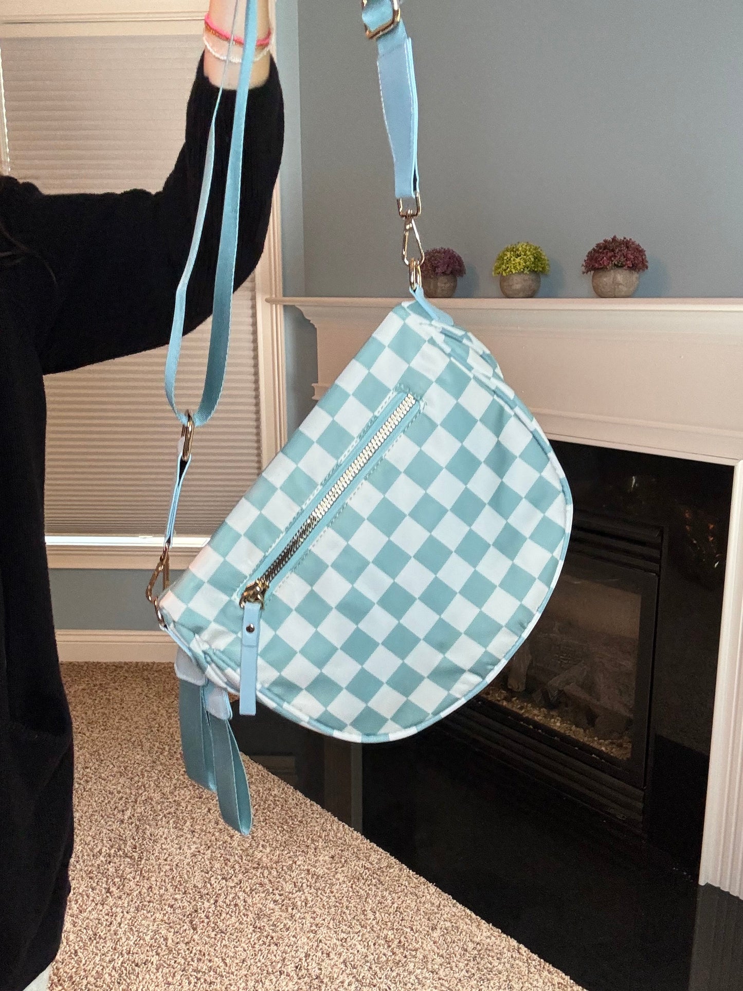 Roni - Checkered - Nylon Crossbody - Aqua