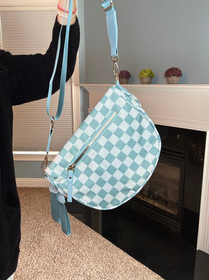 Roni - Checkered - Nylon Crossbody - Aqua