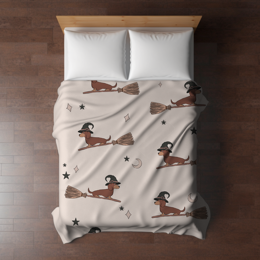 Blanket - Halloween - Dog Dachshund Witch Broom - PREORDER 7/29-8/1
