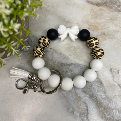 Silicone Bracelet Keychain - White Bow