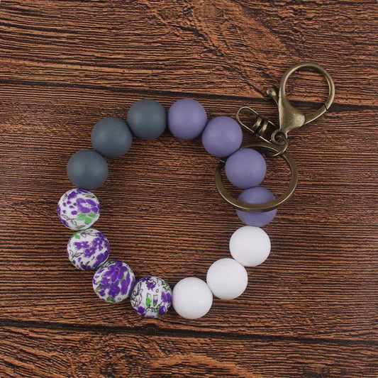 Silicone Bracelet Keychain - Floral/Solids