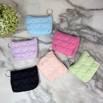 Mini Pouch - Stitched Hearts, Blue