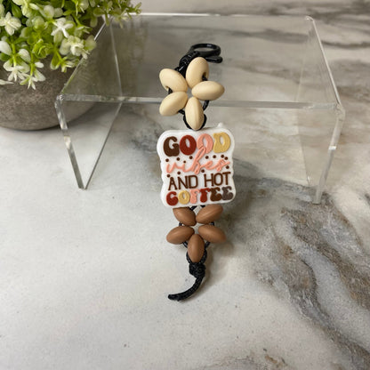 Keychain - Silicone Bead - Good Vibes & Hot Coffee