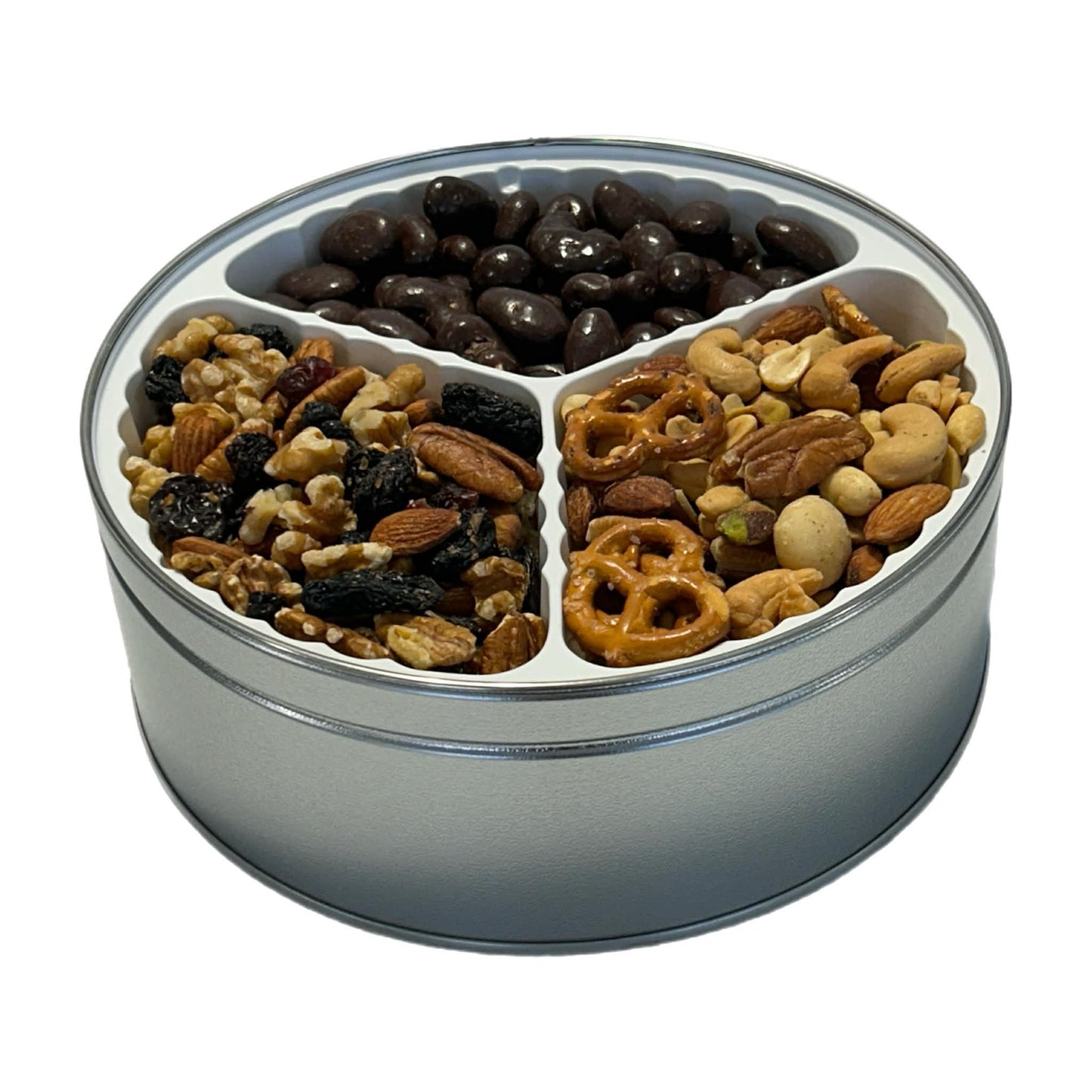 Dark Chocolate Bridge Mix, Nuts & Berries Mix, & Party Mix Gift Tin 2 lbs