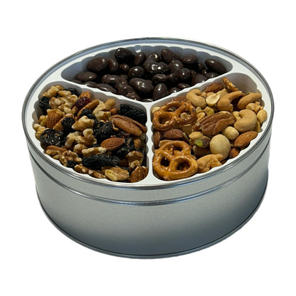 Dark Chocolate Bridge Mix, Nuts & Berries Mix, & Party Mix Gift Tin 2 lbs