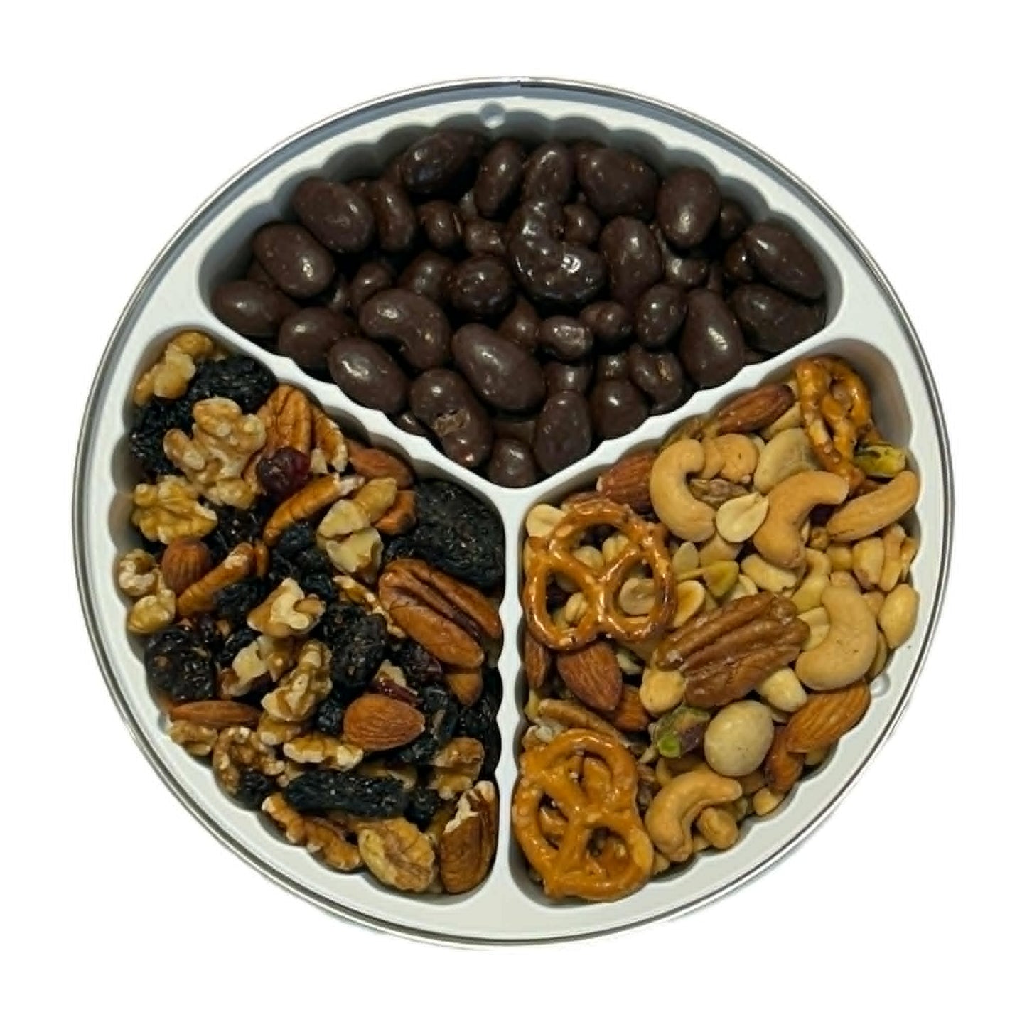 Dark Chocolate Bridge Mix, Nuts & Berries Mix, & Party Mix Gift Tin 2 lbs