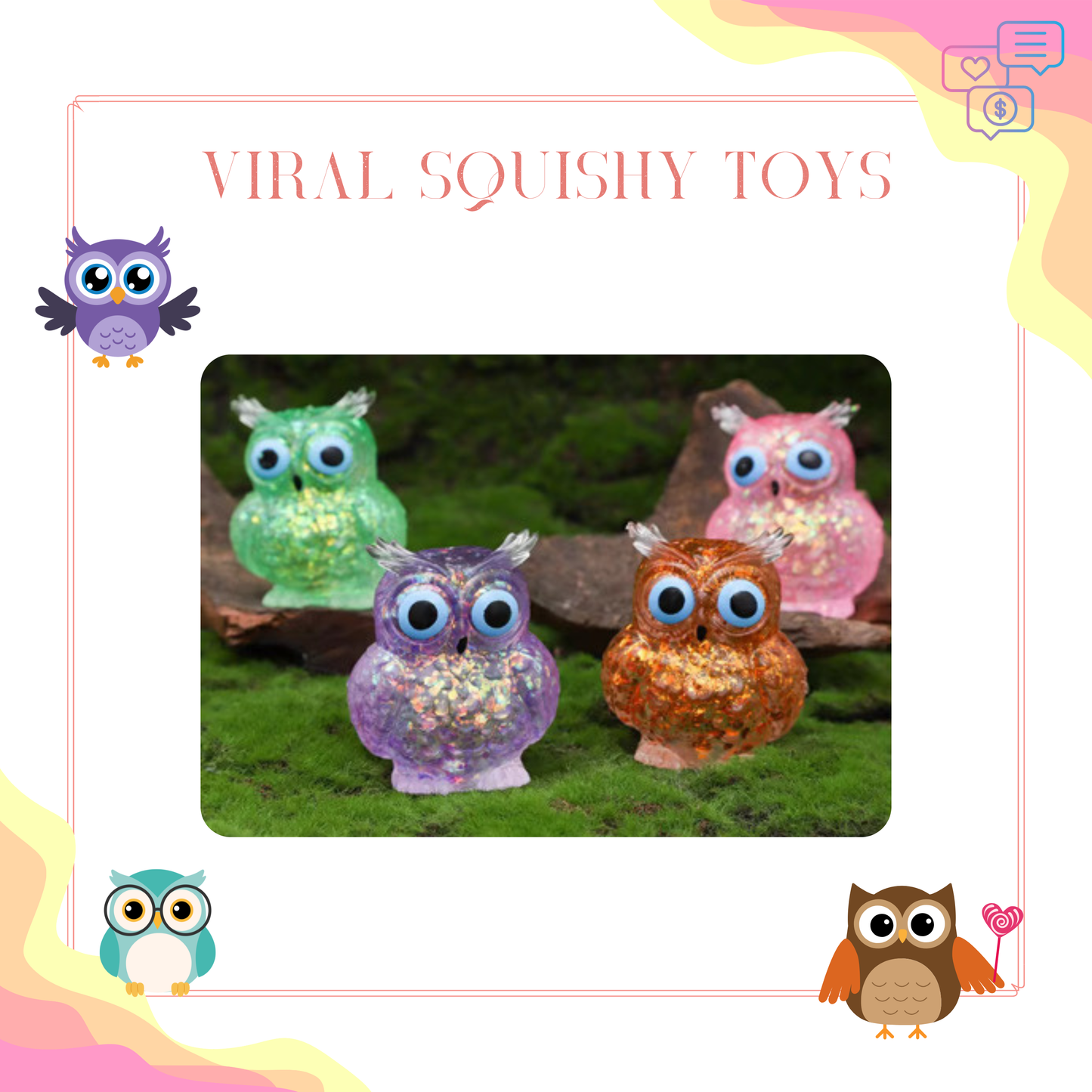 Squishy Toy - Owl, Glitter - PREORDER