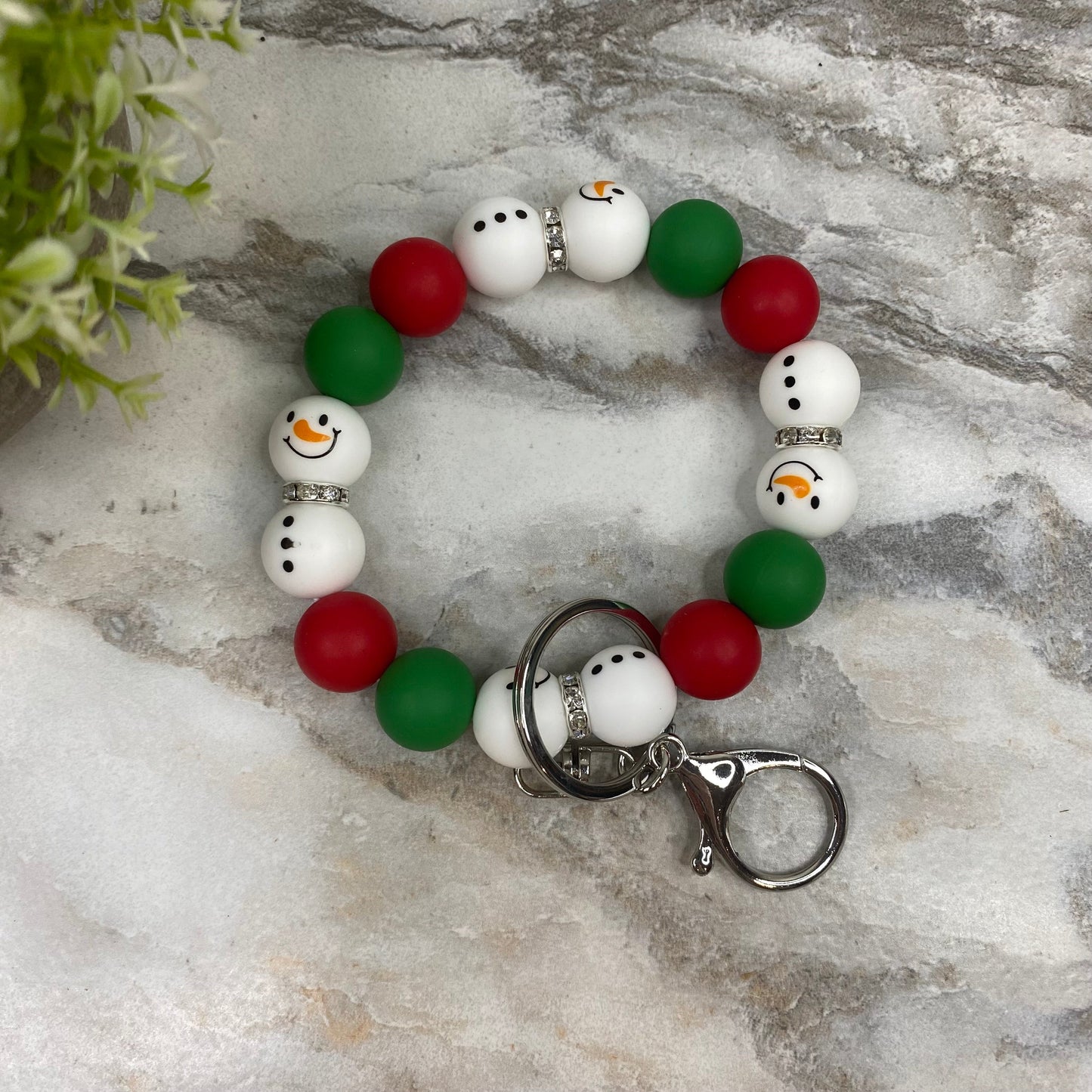 Silicone Bracelet Keychain - Winter - Red Green Snowman MNC