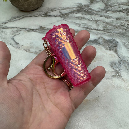 Keychain - Studded Tumbler - Pink Holographic