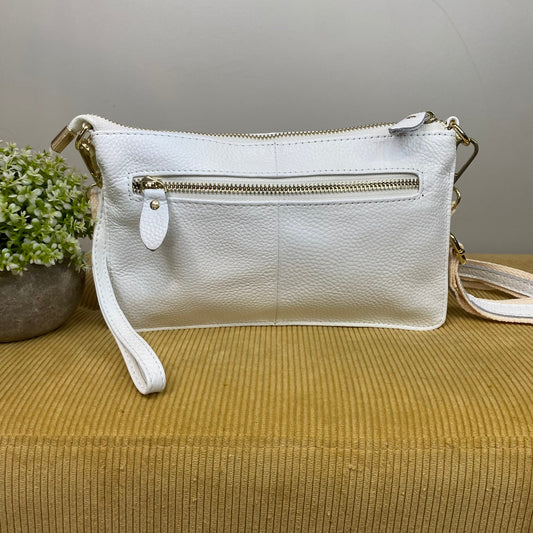 Megan Clutch Crossbody - Genuine Leather - White - LAST ONE LEFT