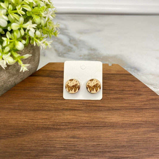 Wooden Stud Earrings - Mountain Sky