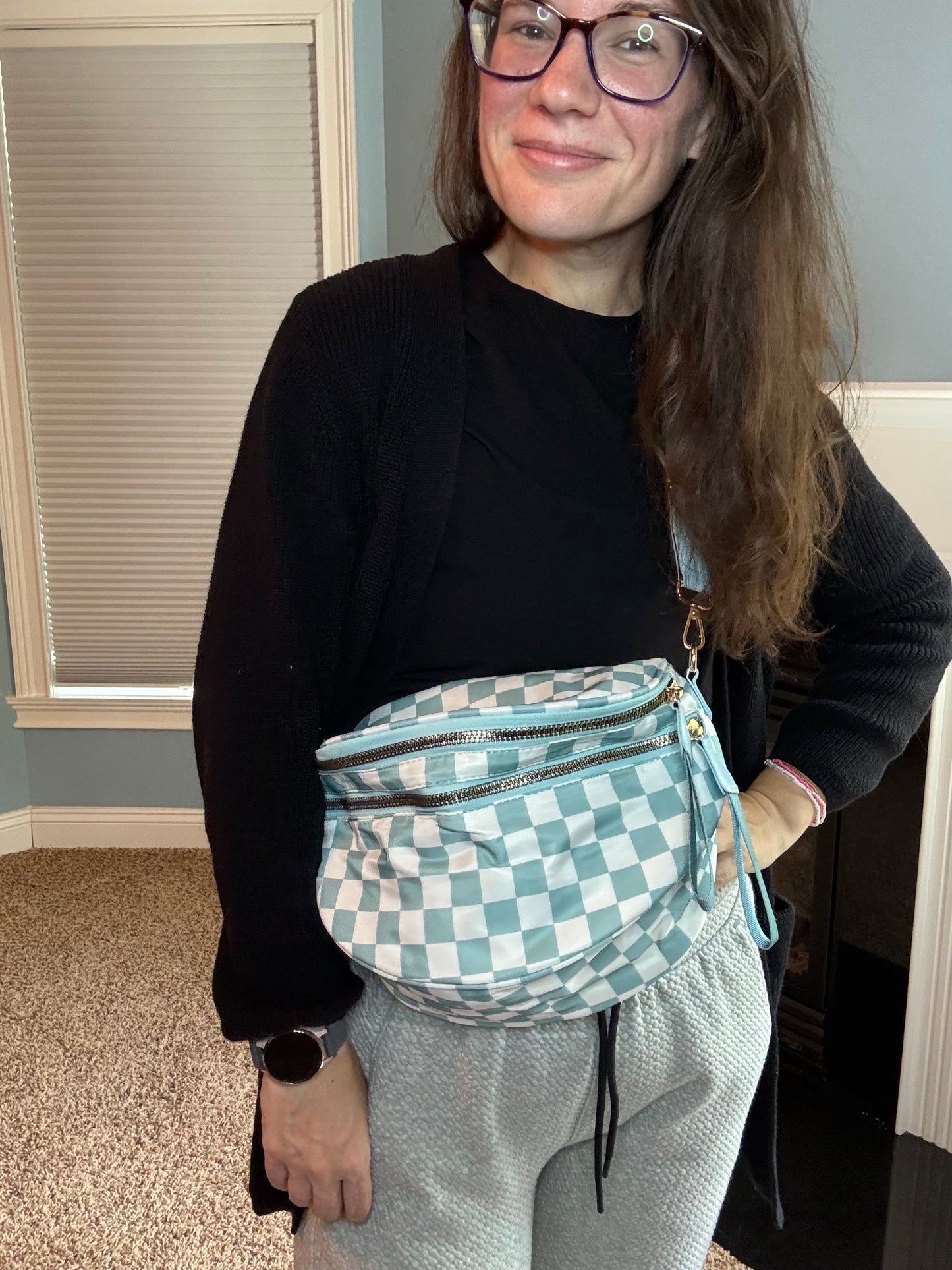 Roni - Checkered - Nylon Crossbody - Aqua