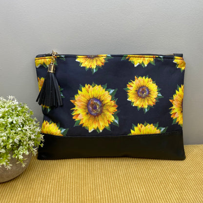 Clutch - Oversized Faux Leather & Canvas with Tassel - Sunflower MNC