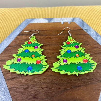 Wooden Dangle Earrings - Christmas - Ornaments Tree