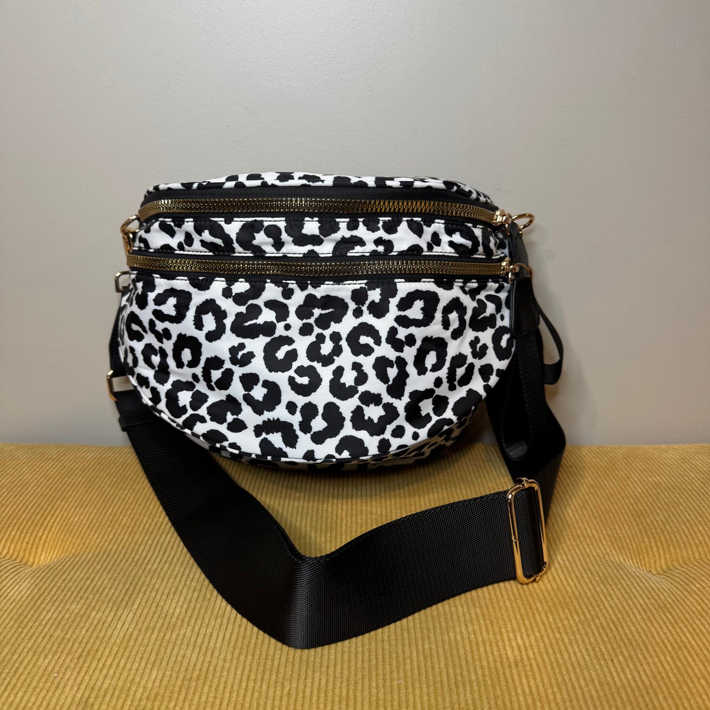 The Roni Nylon Crossbody - Animal Print White with Black