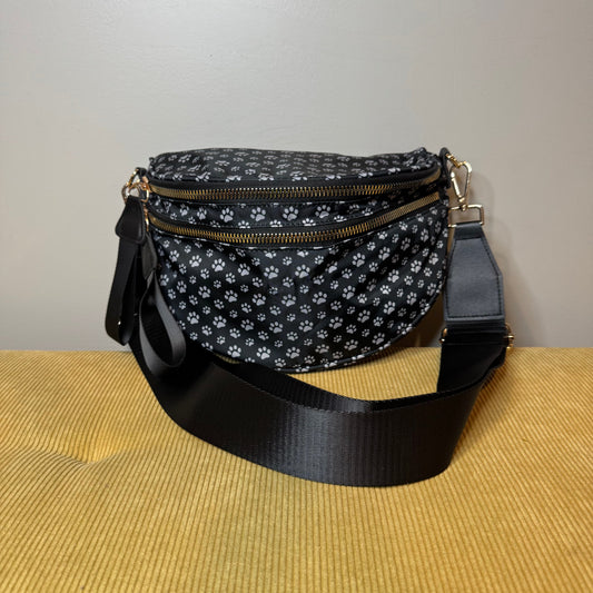 Roni - Nylon Crossbody - Black & Grey Paw - PREORDER
