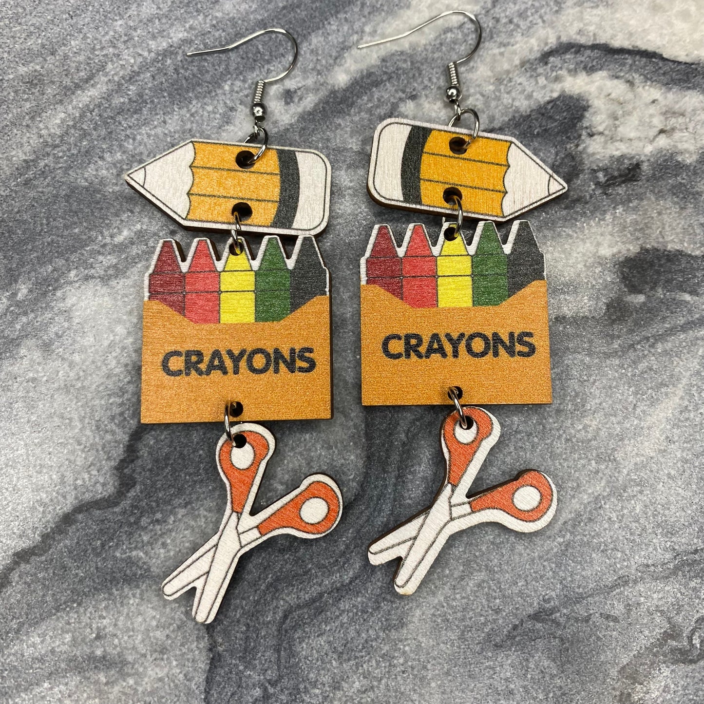 Wooden Cutout - Teacher Crayon Scissor Dangles