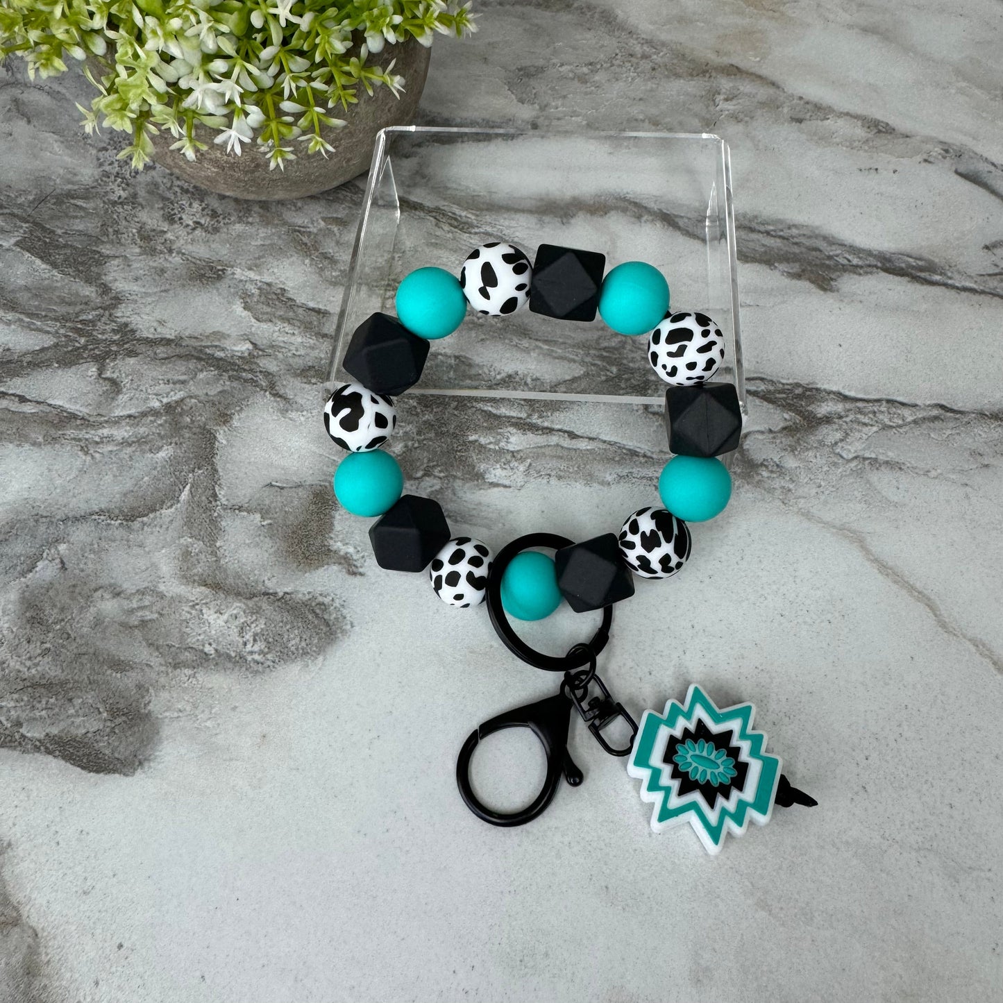 Silicone Bracelet Keychain - Turquoise Aztec MNC