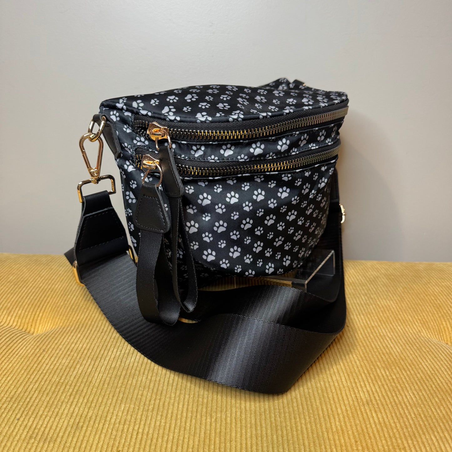 Roni - Nylon Crossbody - Black & Grey Paw - PREORDER