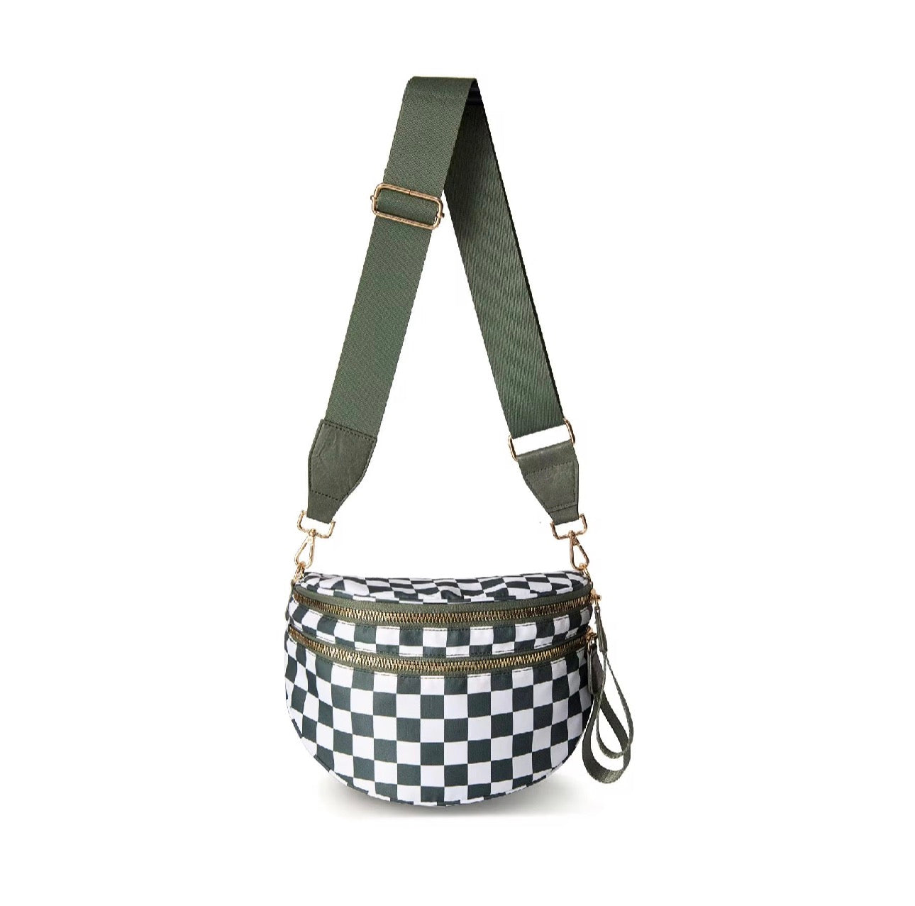 Roni - Checkered - Nylon Crossbody - Dark Green - PREORDER
