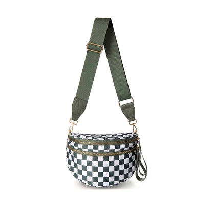 Roni - Checkered - Nylon Crossbody - Dark Green - PREORDER