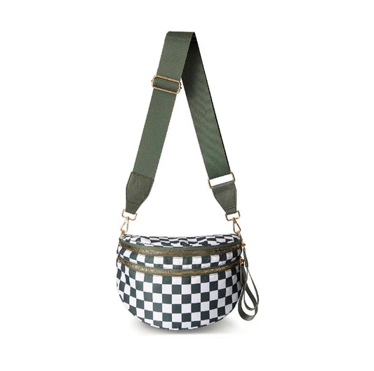 Roni - Checkered - Nylon Crossbody - Dark Green - PREORDER