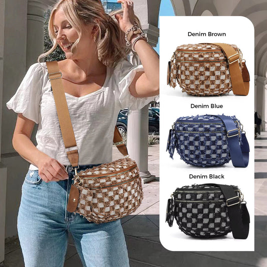 The Roni Nylon Crossbody - Checkered Denim - PREORDER ends 12/2