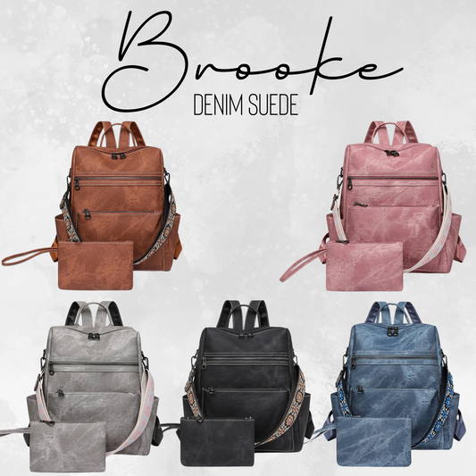 Denim Suede Brooke Backpack + Pouch