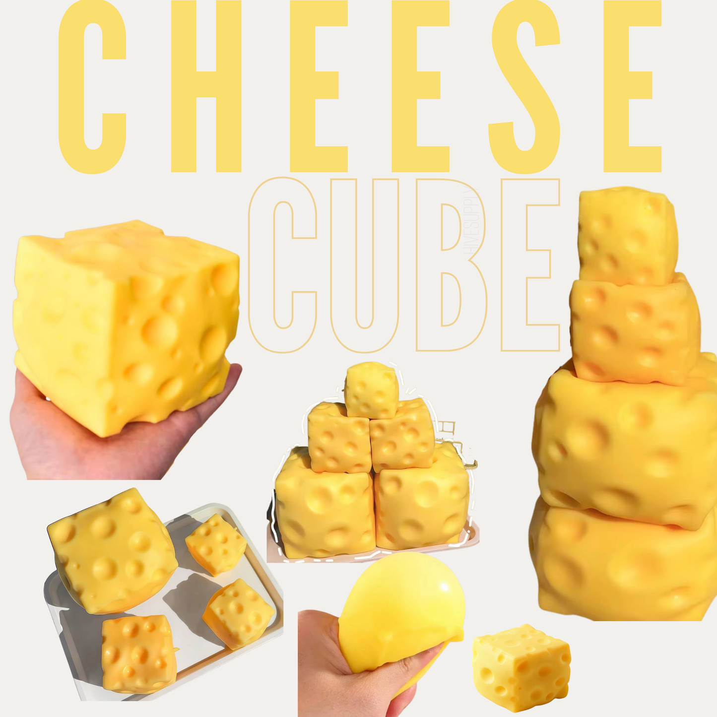 Stress Squishy Toy - Cheese Cube (3 Sizes!)
