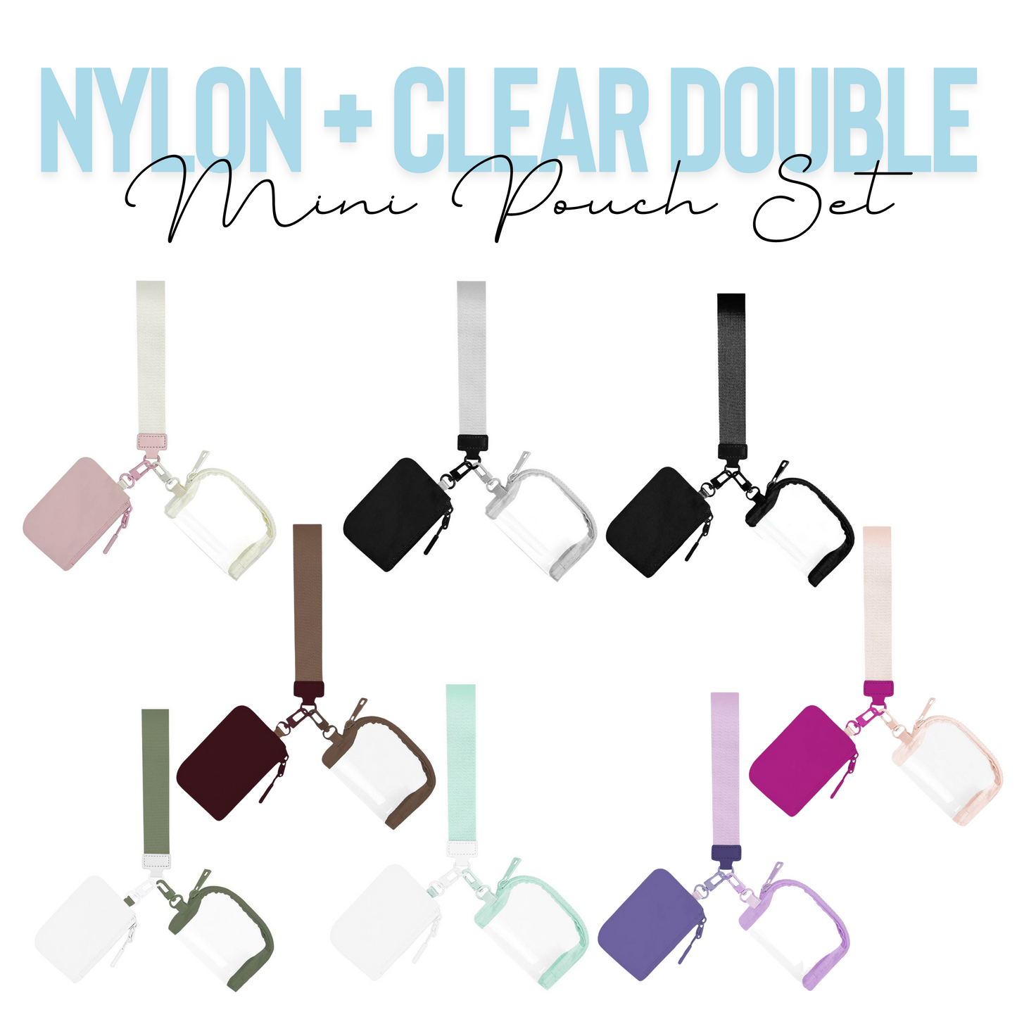 Nylon + Clear Wristlet Double Mini Pouch Set