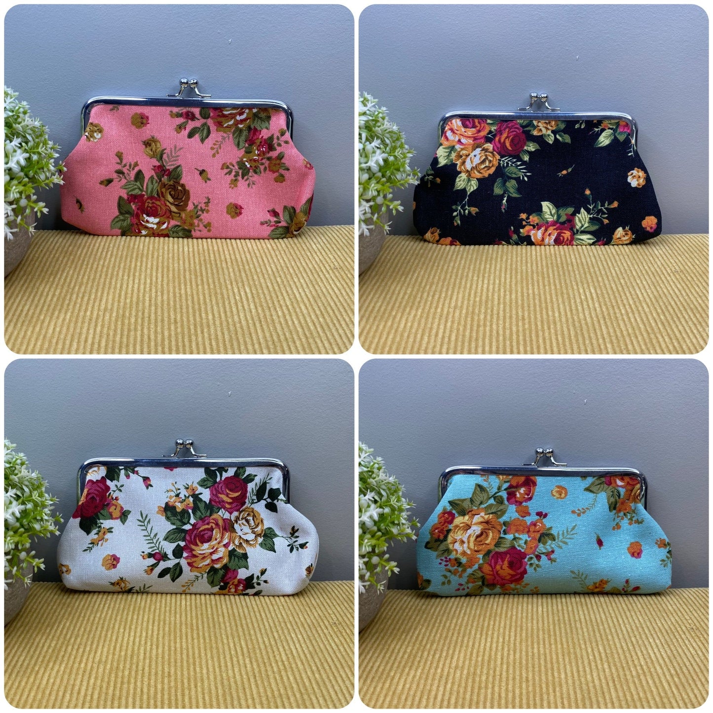 Clamshell Coin Purse Rectangle - Floral