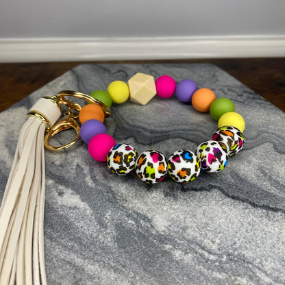 Silicone Bracelet Keychain - Rainbow Animal Print MNC