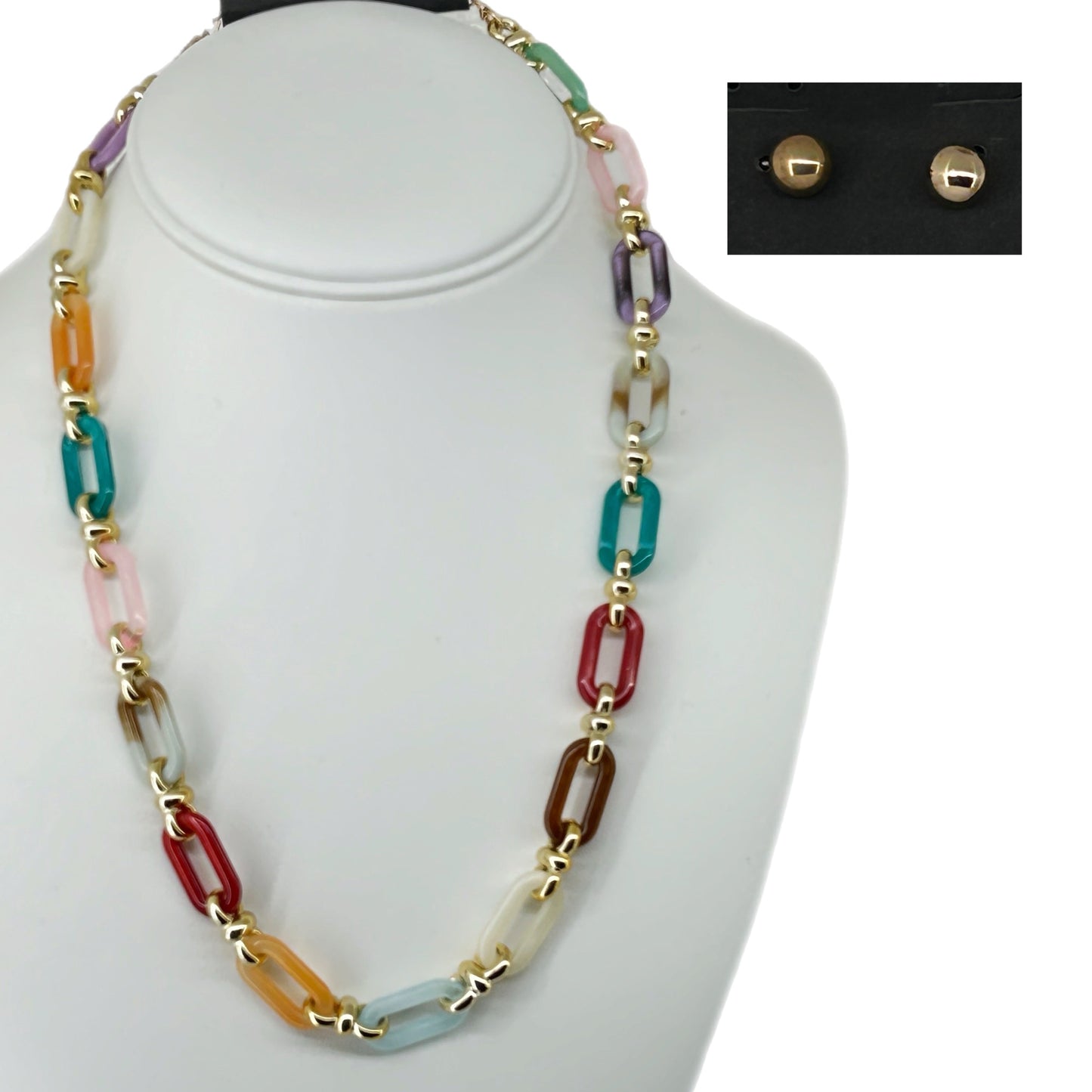 Multi-colored hollow chain link, acrylic Necklace 19" & Earring MNC