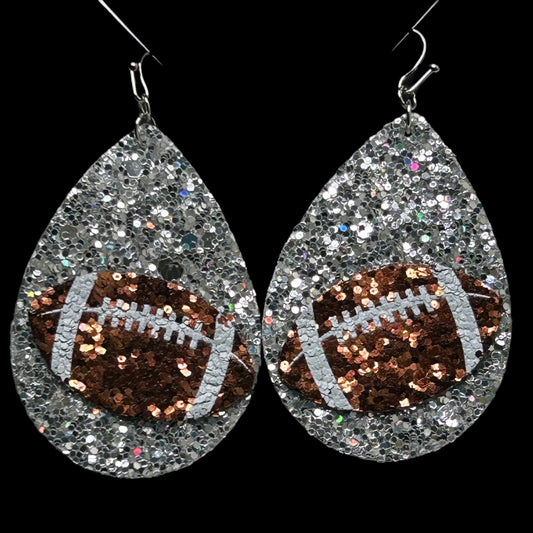 Faux Leather Football Silver Earrings MNC