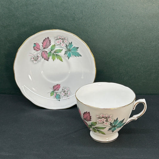 Royal Vale Ridgway, Floral & Leaf, Bone China, Teacup and Saucer