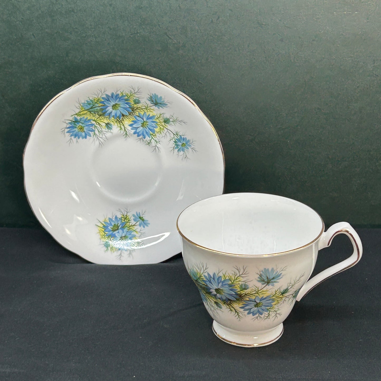 Vintage Royal Windsor Blue Floral Bouquet with Gold Trim Teacup and Saucer