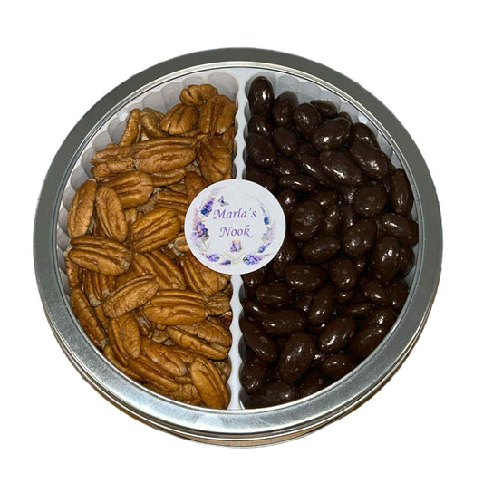 Mammoth Pecans & Dark Chocolate Almonds Gift Tin 2 lb